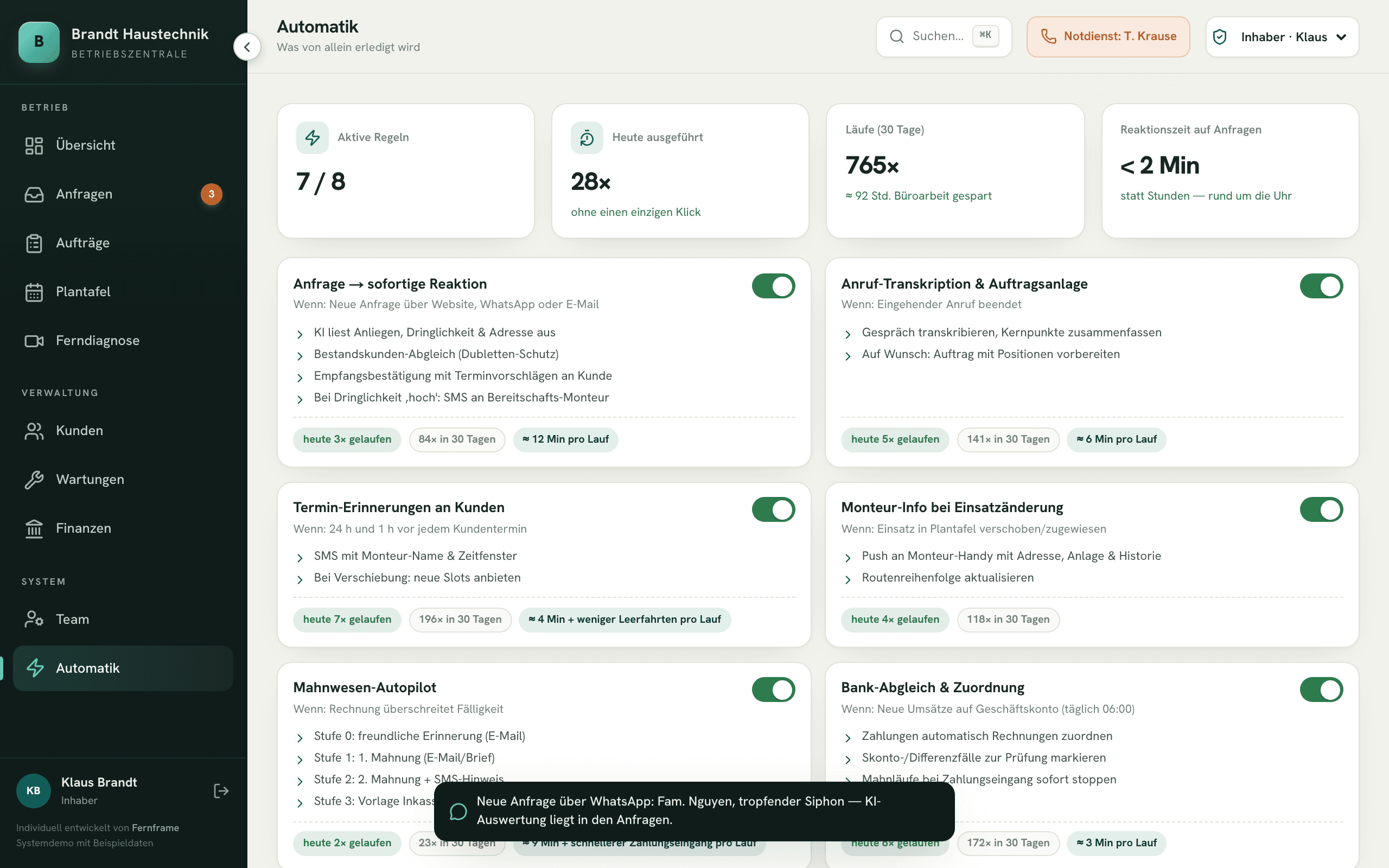 Modul Automatik: Regeln mit Läufen und Zeitersparnis